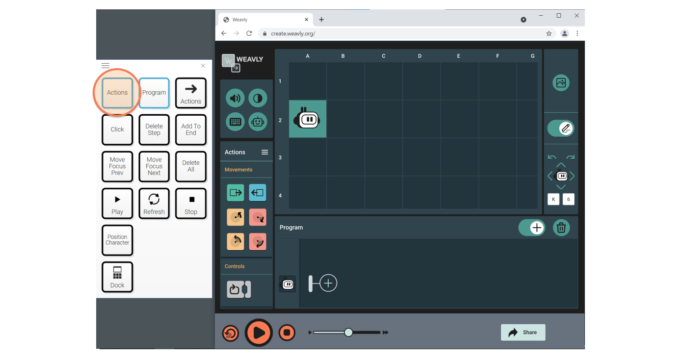 Selecting Actions panel on the Grid3 keyboard