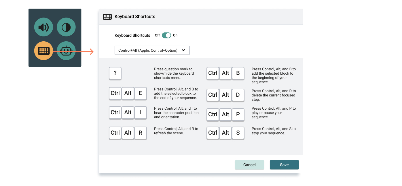 This image shows an expanded keyboard shortcut menu in the Weavly coding environment. 