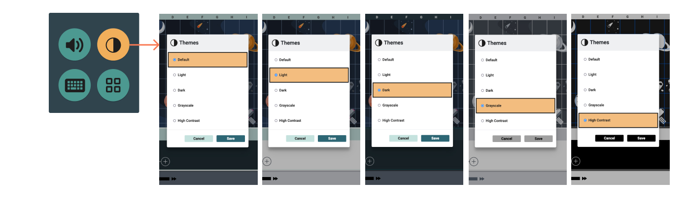 A menu for selecting visual themes for the Weavly coding environment. 